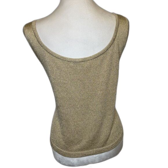 St. John Basics Gold Metallic Santana Knit Tank Top Womens Sleeveless Shirt - Picture 3 of 5